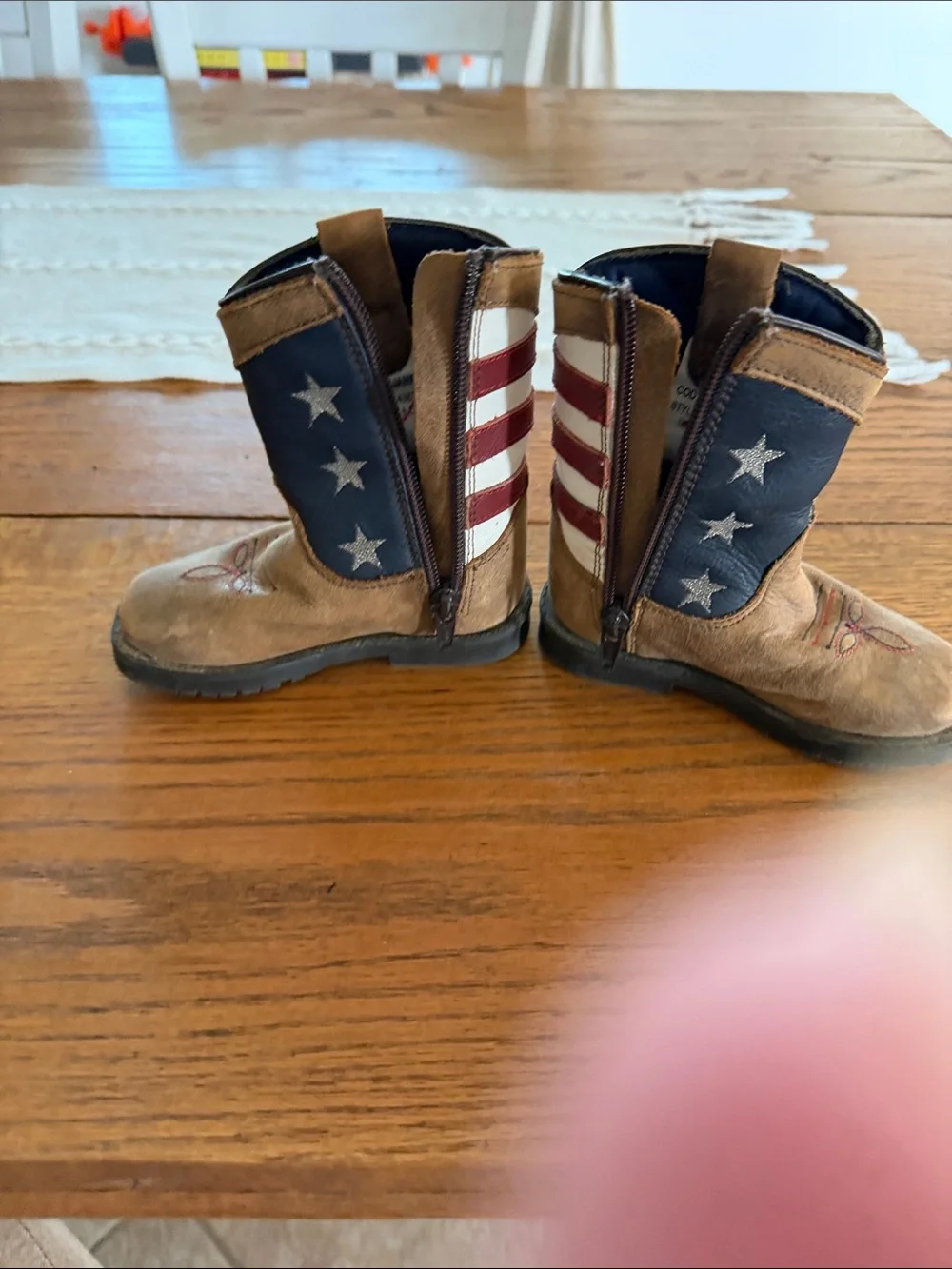 Kids Tan Western Boots with Red, White & Blue Star Accent